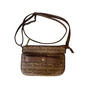 Juicy Couture Brown Monogram Logo Shoulder Crossbody Bag with Bow Accent